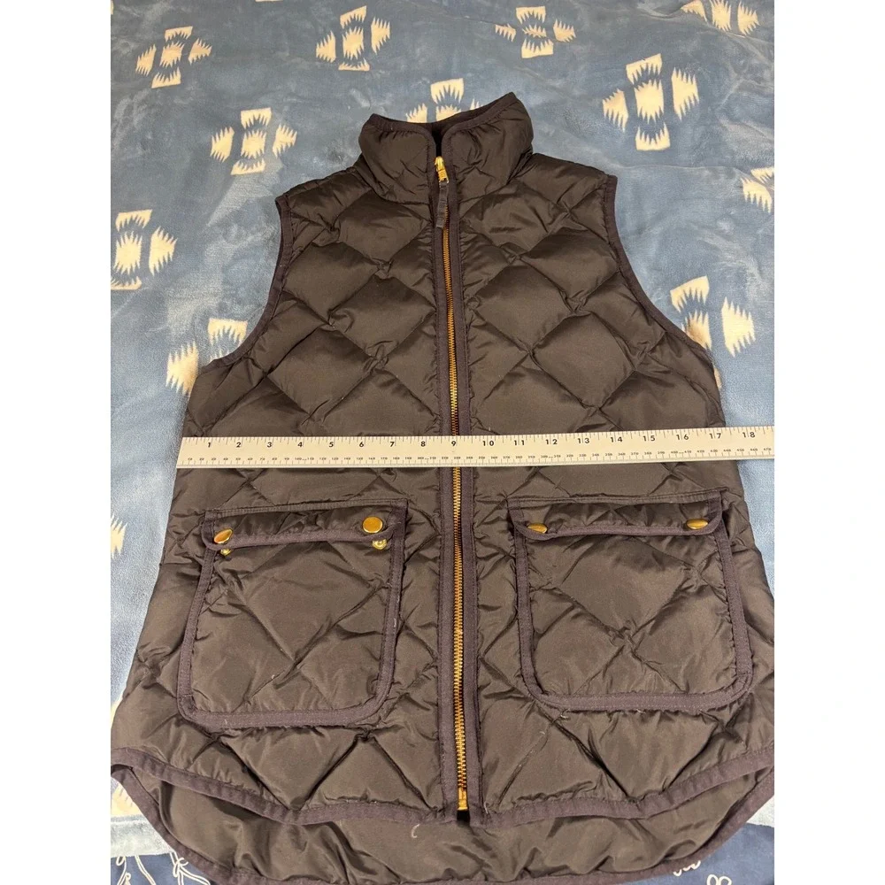 J.Crew Mens Diamond Quilted Puffer Vest Black XS Gold Zip Flap Pockets